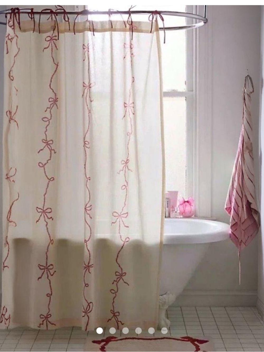 Urban Outfitters Cream Shower Curtain with Pink Bow Trim